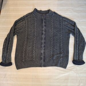 Carbon 2 Cobalt Mens Stavanger Zip Cable Sweater  blue/grey Distressed Zip 2XL